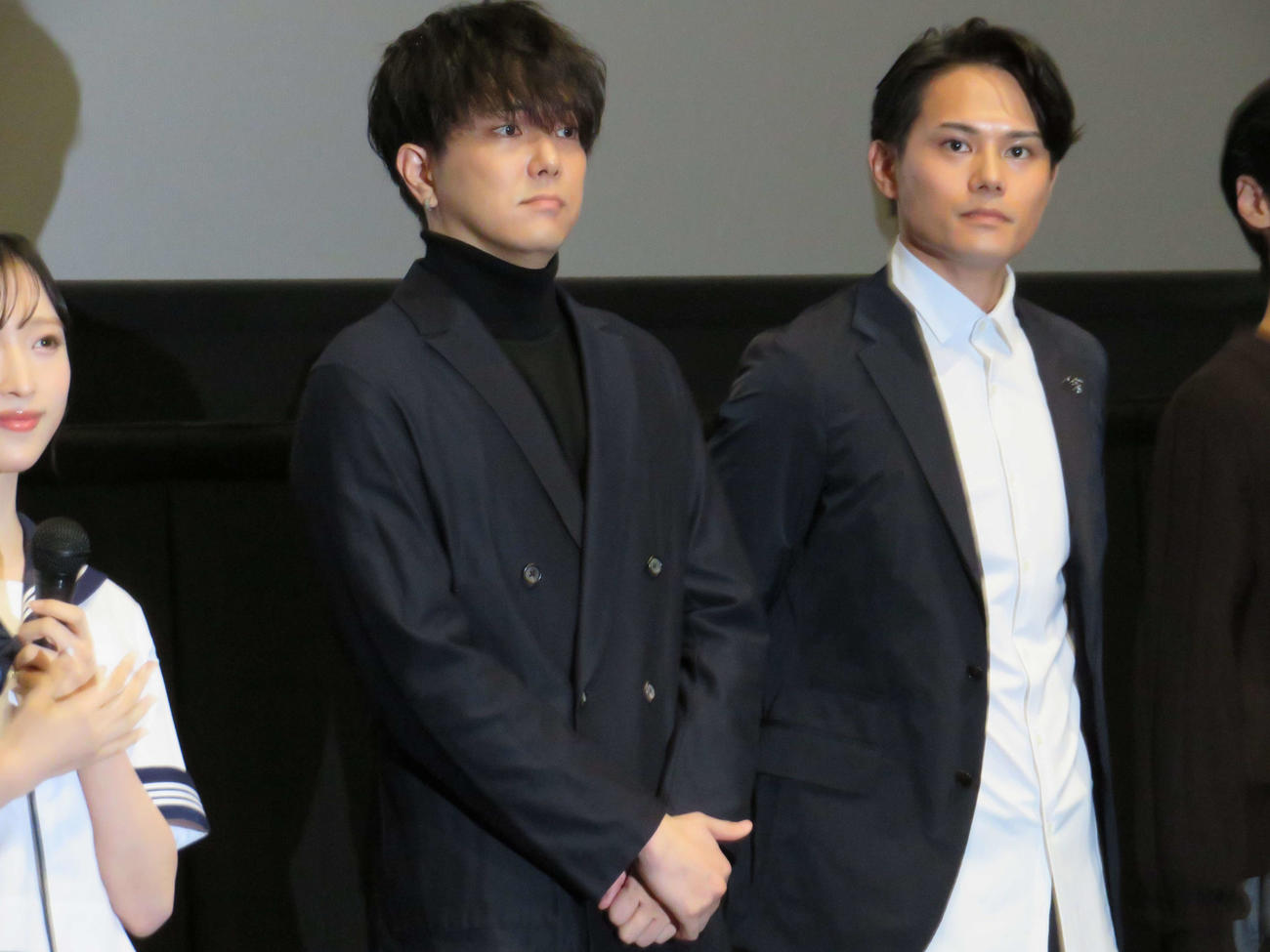 「ガールズドライブ」先行プレミア舞台あいさつに登壇した（左から）水野勝、近藤雄介