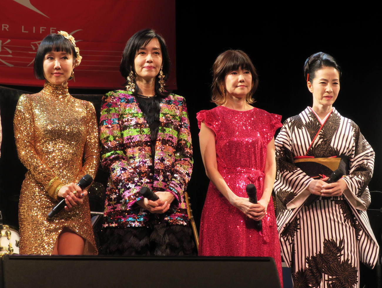 「2023 LIVE FOR LIFE音楽彩」で。左から、工藤夕貴、早見優、松本伊代、坂本冬美