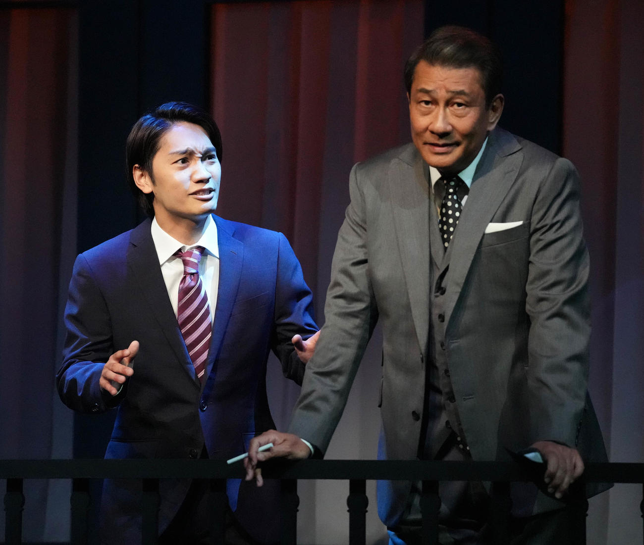 「月とシネマ　2023」公開ゲネプロで熱演する藤原丈一郎（左）と中井貴一（撮影・鈴木みどり）