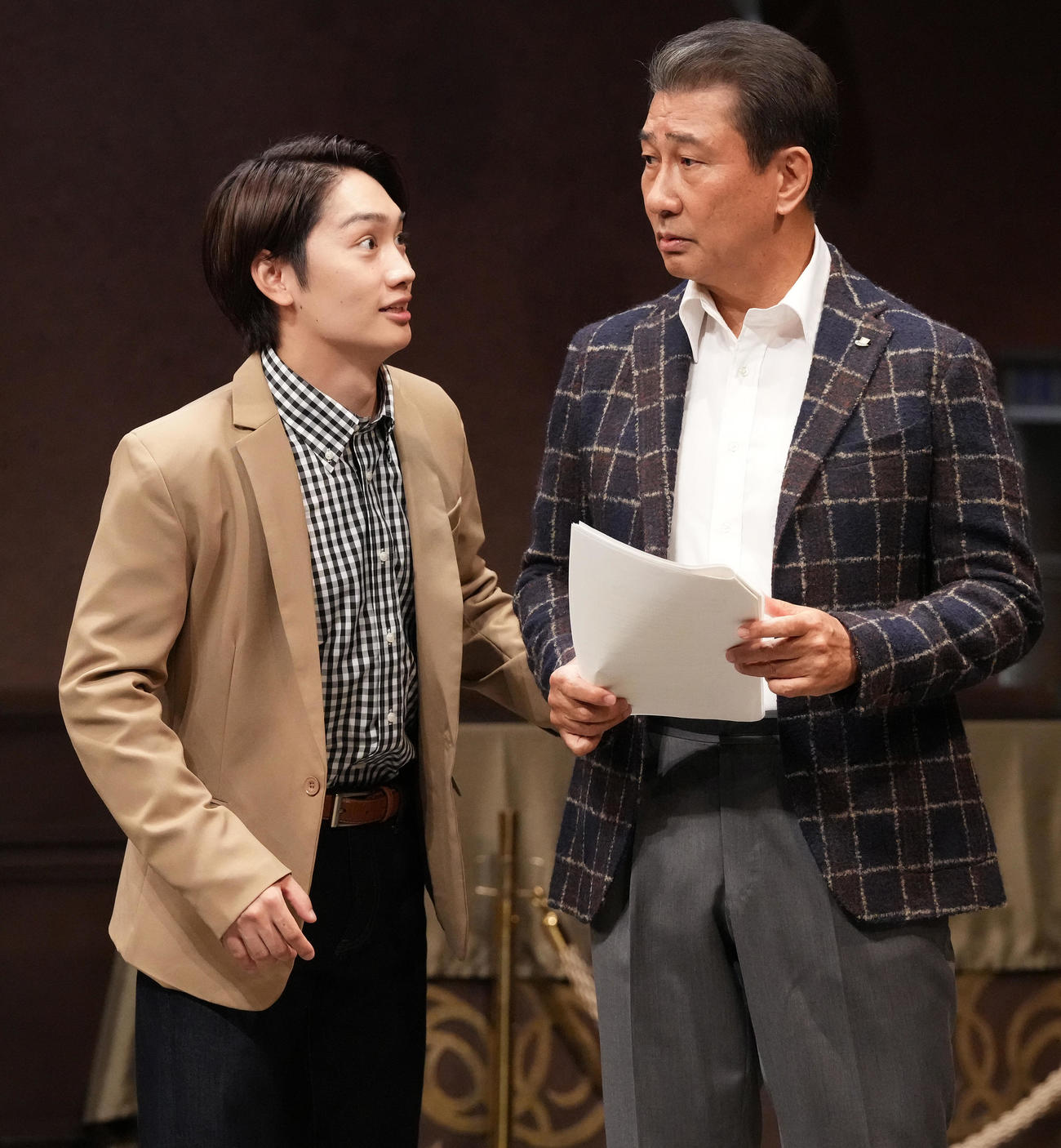 「月とシネマ　2023」公開ゲネプロで熱演する藤原丈一郎（左）と中井貴一（撮影・鈴木みどり）