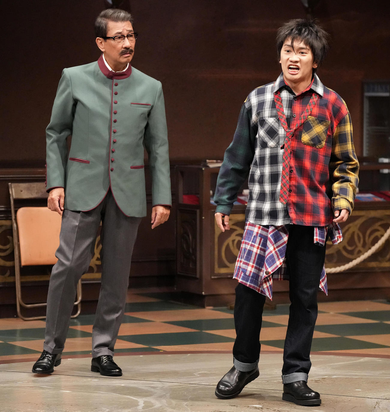 「月とシネマ　2023」公開ゲネプロで熱演する藤原丈一郎（右）と中井貴一（撮影・鈴木みどり）