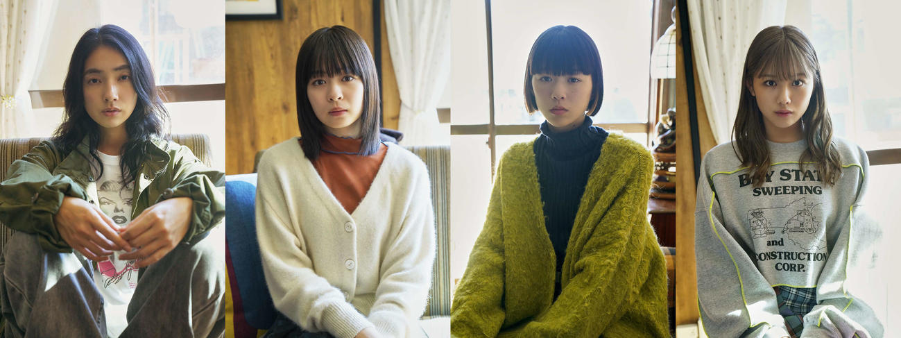 テレビ東京系深夜連続ドラマ「SHUT UP」に出演する、左から仁村紗和、莉子、片山友希、渡邉美穂