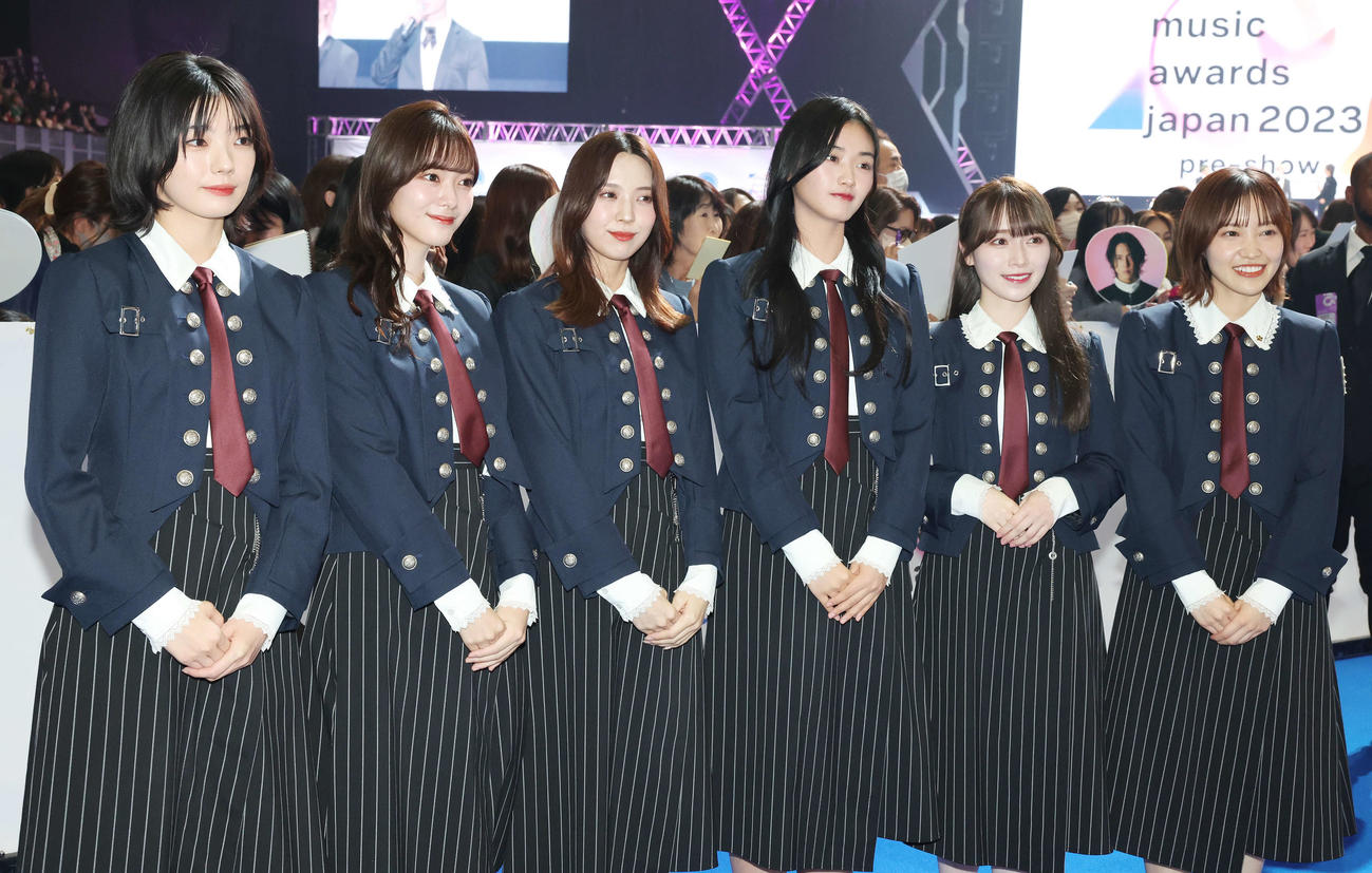 「MTV VMAJ 2023 Pre－Show」で笑顔を見せる櫻坂46（撮影・宮地輝）