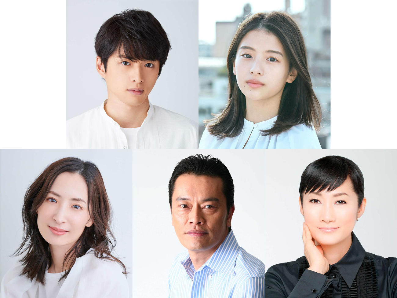 「君が心をくれたから」に出演する上段左から白洲迅、出口夏希、下段左から真飛聖、遠藤憲一、余貴美子