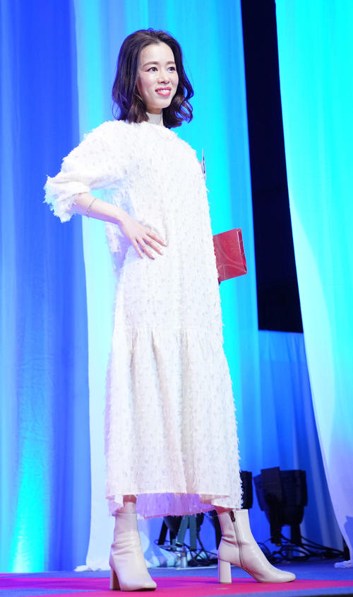 1stセレクション、私服で自己PRする住田にしきさん（撮影・横山健太）