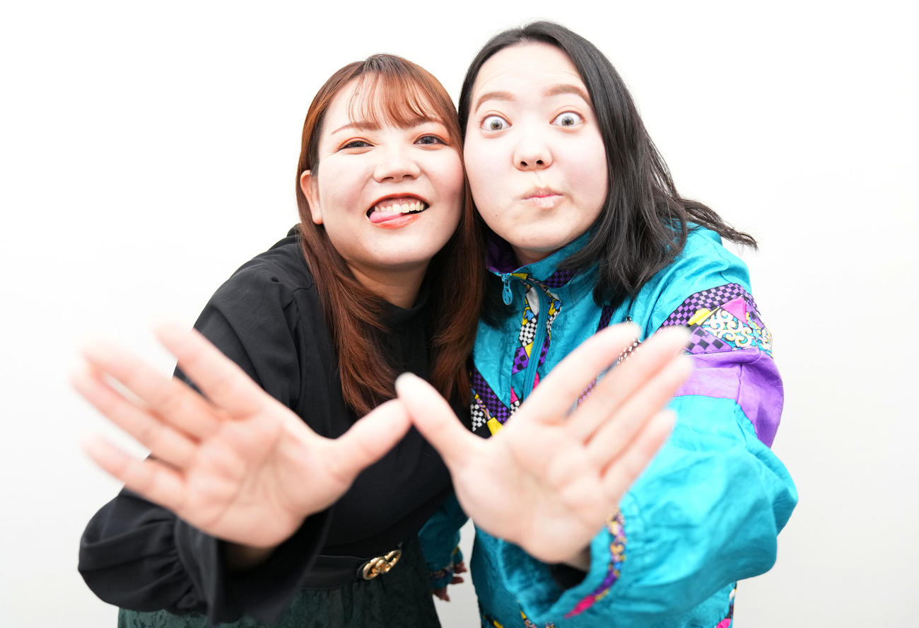 「女芸人No．1決定戦　THE W」　に向け意気込みを語った梵天の蒔子（左）としおたむ（撮影・横山健太）