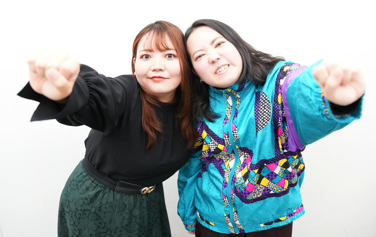 「女芸人No．1決定戦　THE W」に向け意気込みを語った梵天の蒔子（左）としおたむ（撮影・横山健太）
