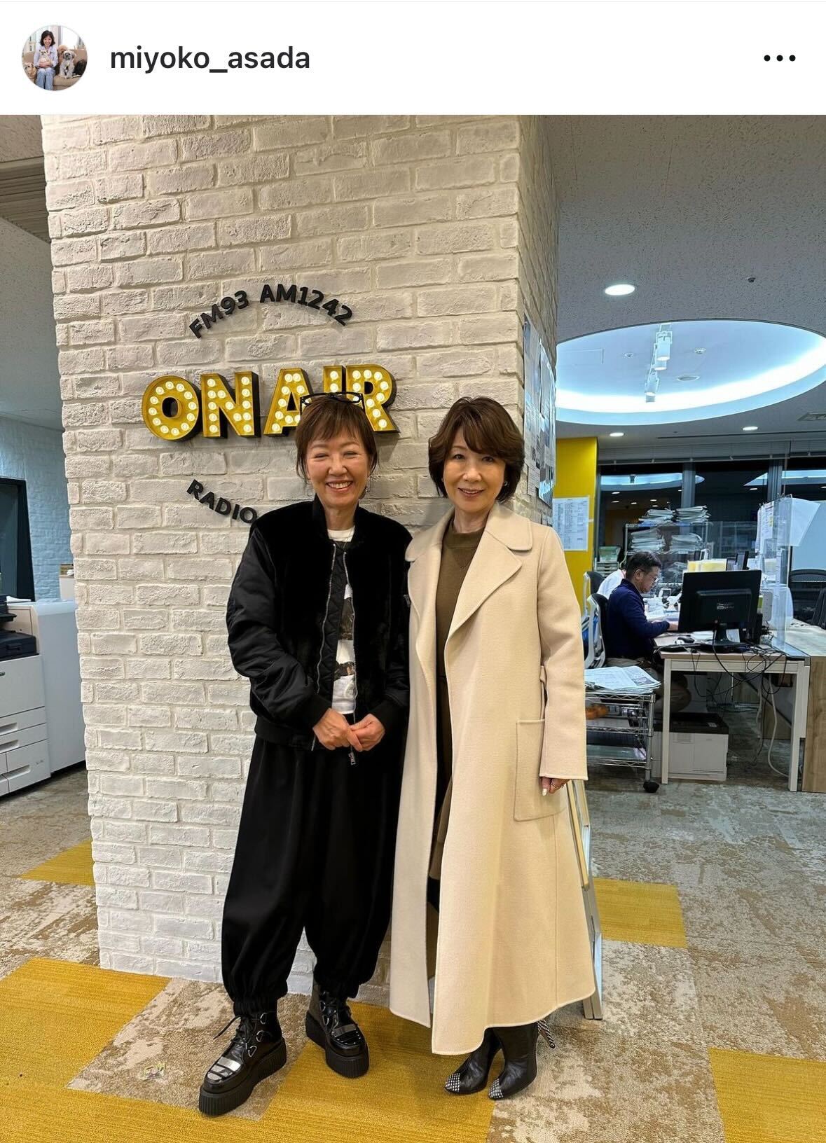 浅田美代子と伊藤蘭のツーショット（浅田美代子のインスタグラムから）