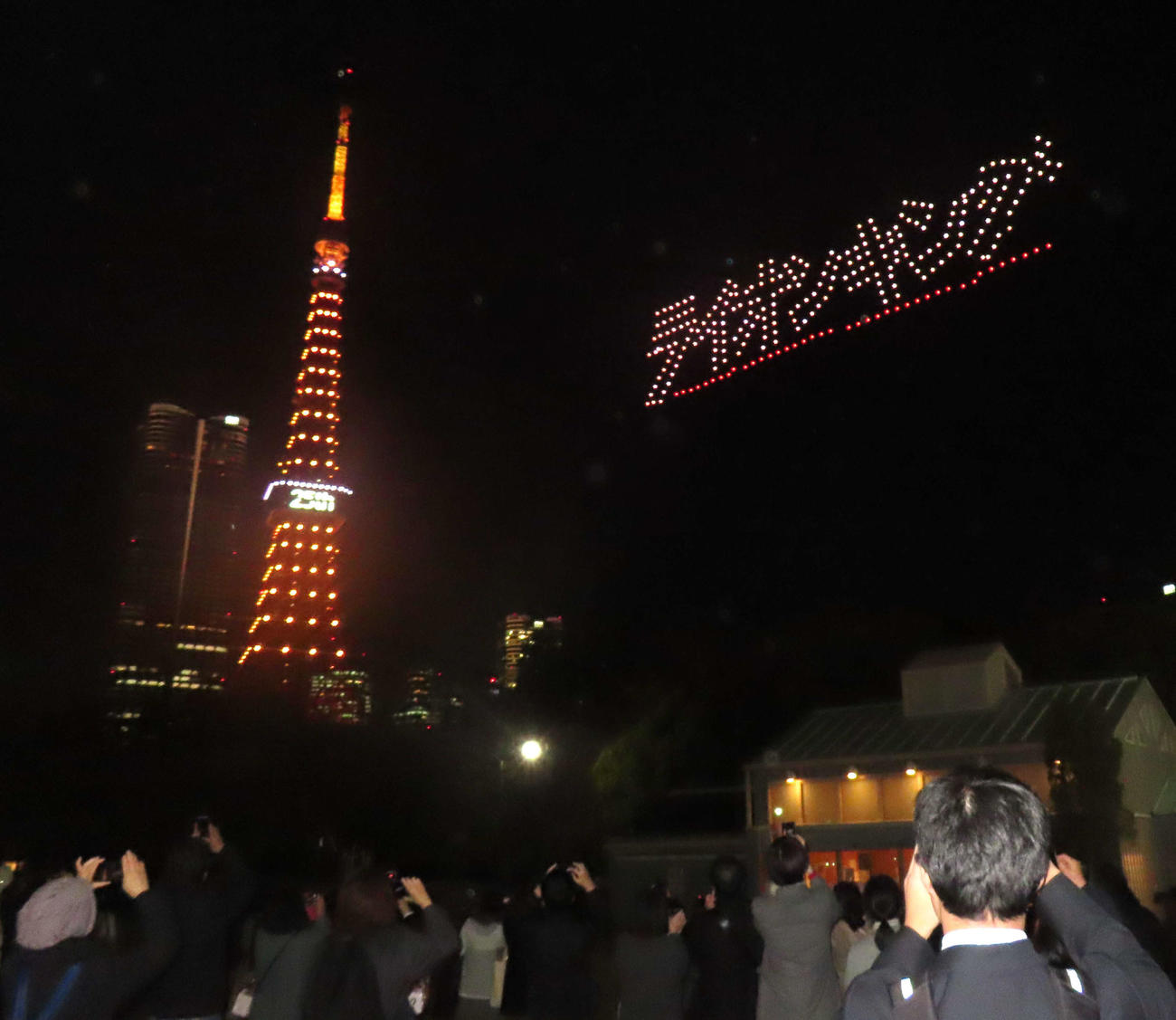 「ライオンキング」日本上演25周年を記念したドローンショーの様子