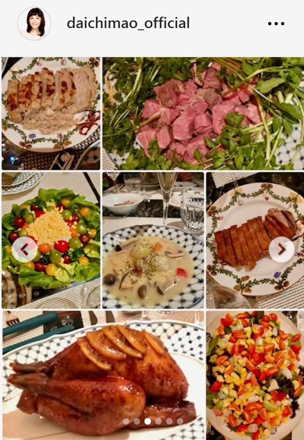 豪華なクリスマスディナー（大地真央のインスタグラムから）