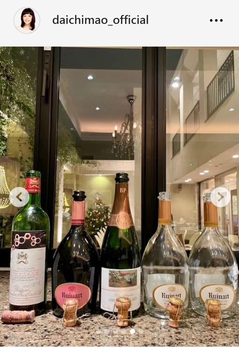 パーティーで飲んだシャンパン（大地真央のインスタグラムから）