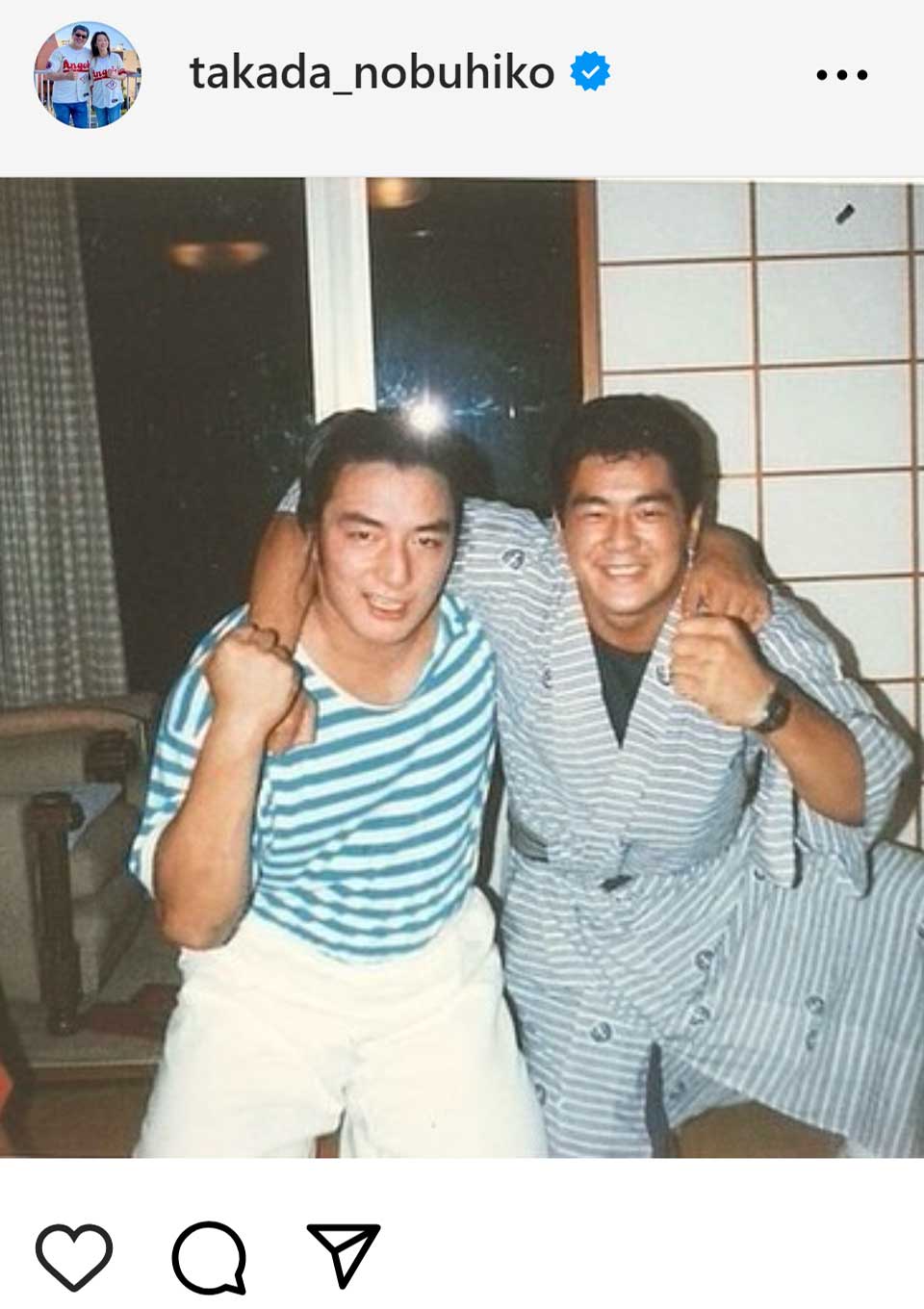42年前の高田延彦氏と元関脇寺尾（高田延彦氏のインスタグラムから）