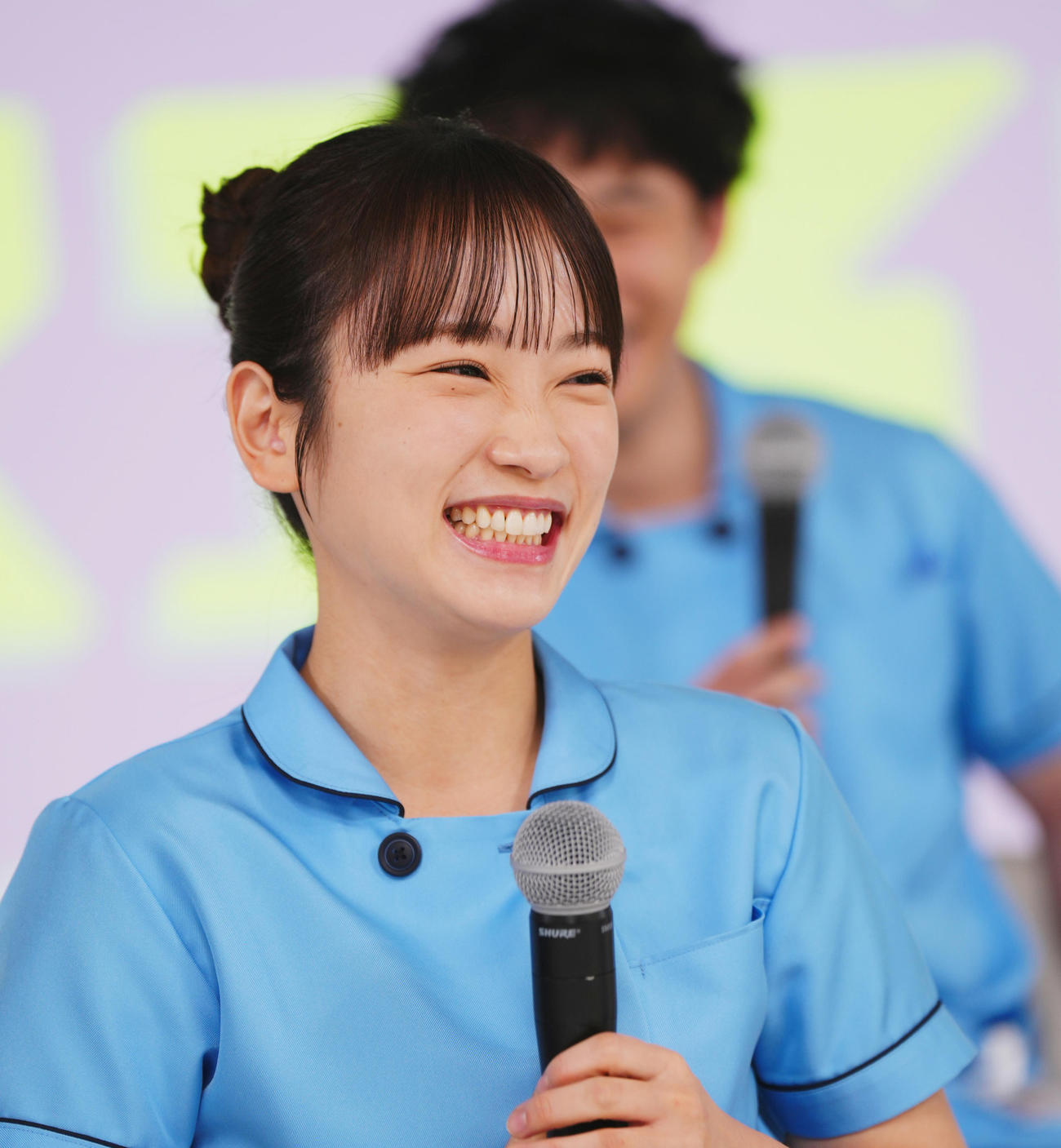 ドラマ「となりのナースエンド」制作発表記者会見で撮影のエピソードを話す川栄李奈（撮影・菅敏）
