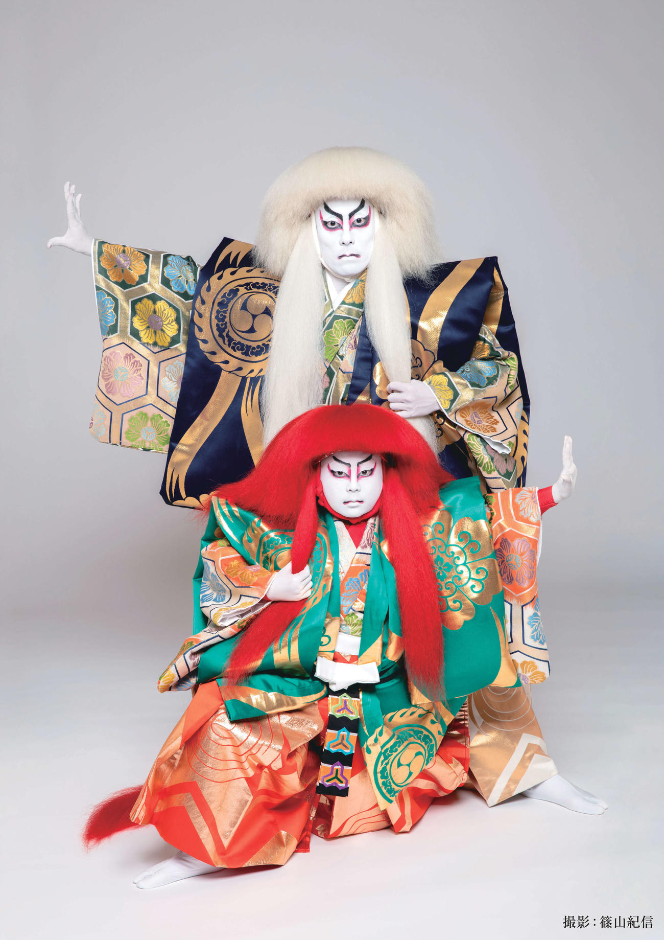 「猿若祭二月大歌舞伎」で上演される「連獅子」の中村勘九郎（後方）、中村長三郎（撮影・篠山紀信氏）