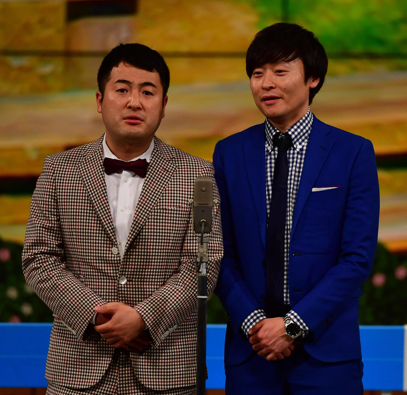 和牛の水田信二（左）と川西賢志郎（2019年3月撮影）