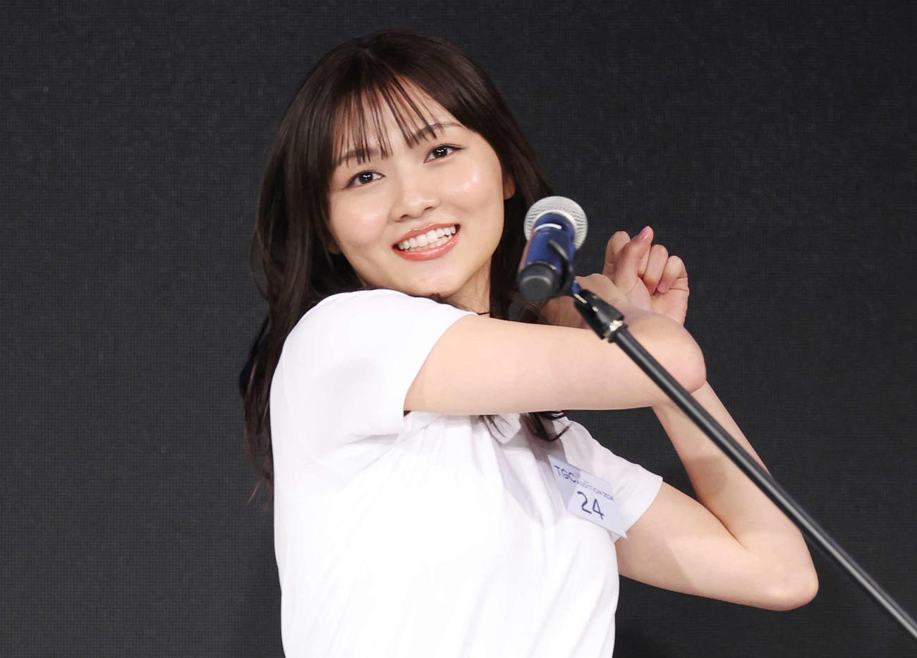 「TGC AUDITION 2024」公開ドラフト会議で自己PRする細川愛倫（撮影・宮地輝）
