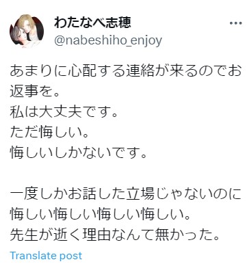 わたなべ志穂氏のXから