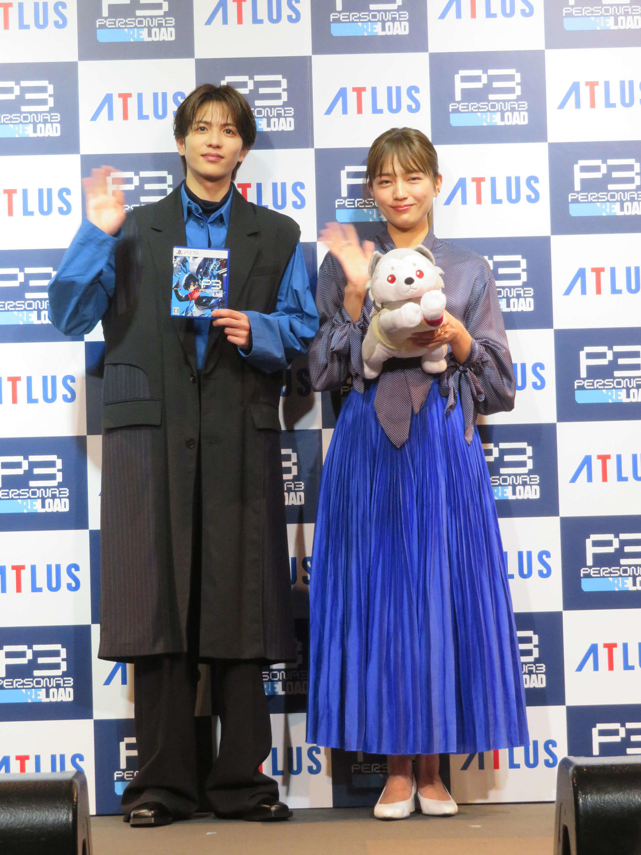 「ペルソナ3　リロード」プレスカンファレンスに登壇した志尊淳と川口春奈（撮影・村上幸将）