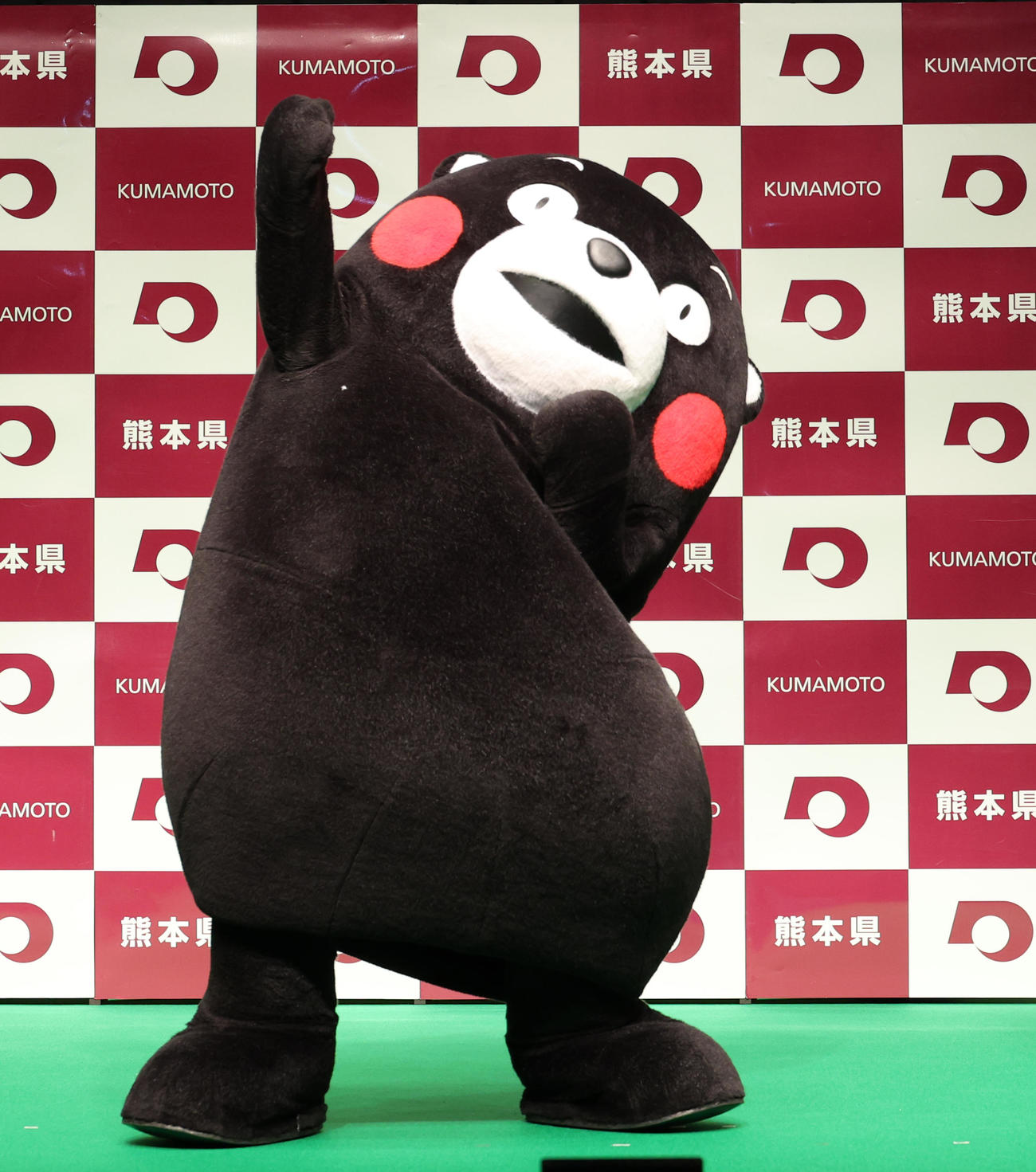 自己紹介するくまモン（撮影・中島郁夫）