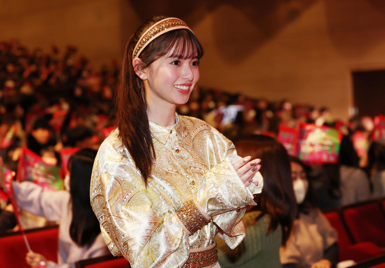 「映画　マイホームヒーロー」完成披露イベントに笑顔で登壇する齋藤飛鳥（撮影・宮地輝）