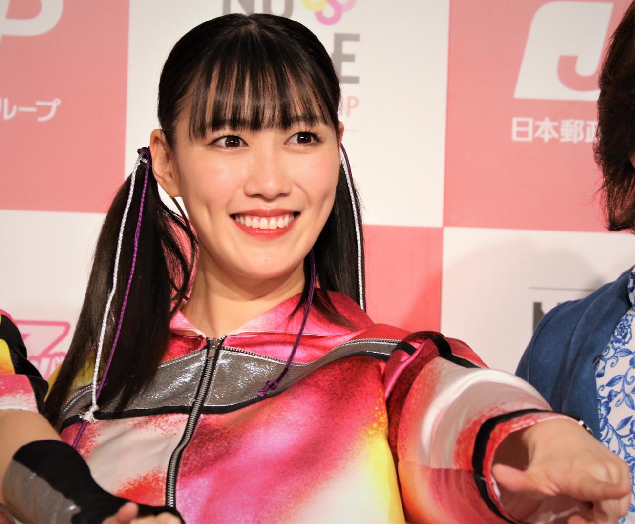 「カラダうごかせ！　ニッポン！」プロジェクト発足記者発表会に登壇したももいろクローバーZの高城れに（撮影・藤塚大輔）