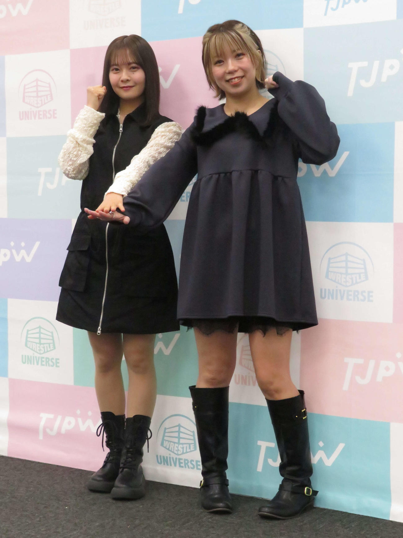 東京女子プロレス「GRAND PRINCESS，24」でプロレスデビューを飾る湯本亜美（左）、タッグを組んで出場する角田奈穂