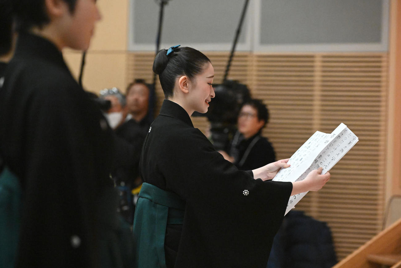 宝塚音楽学校卒業式で答辞を述べる110期生総代の田良結芽さん（撮影・滝沢美穂子）