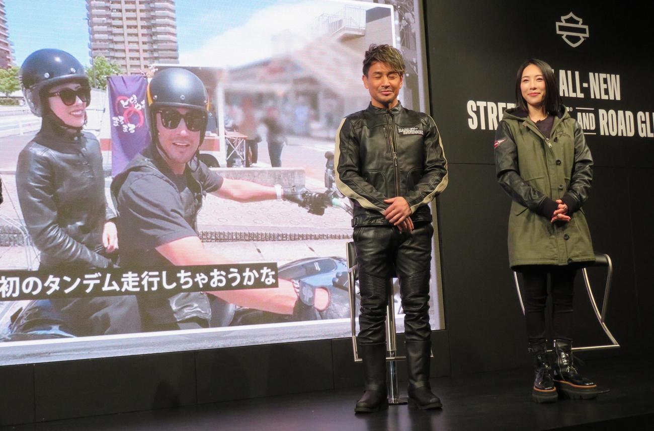 ハーレーダビッドソンの2024年モデル公開イベントに参加した魔裟斗と矢沢心