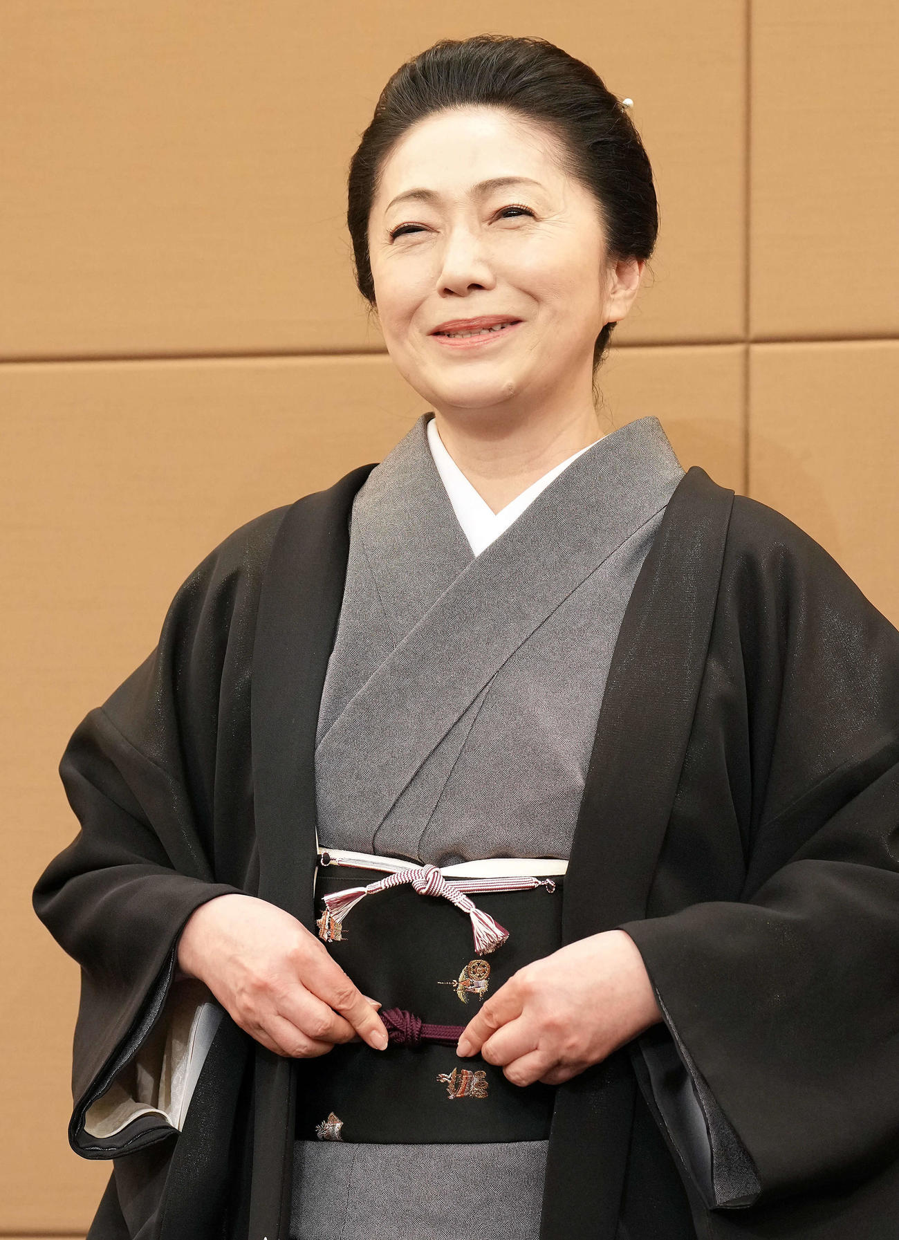 中村メイコさんから贈られた帯を締めて会に出席した石川さゆり（撮影・たえ見朱実）