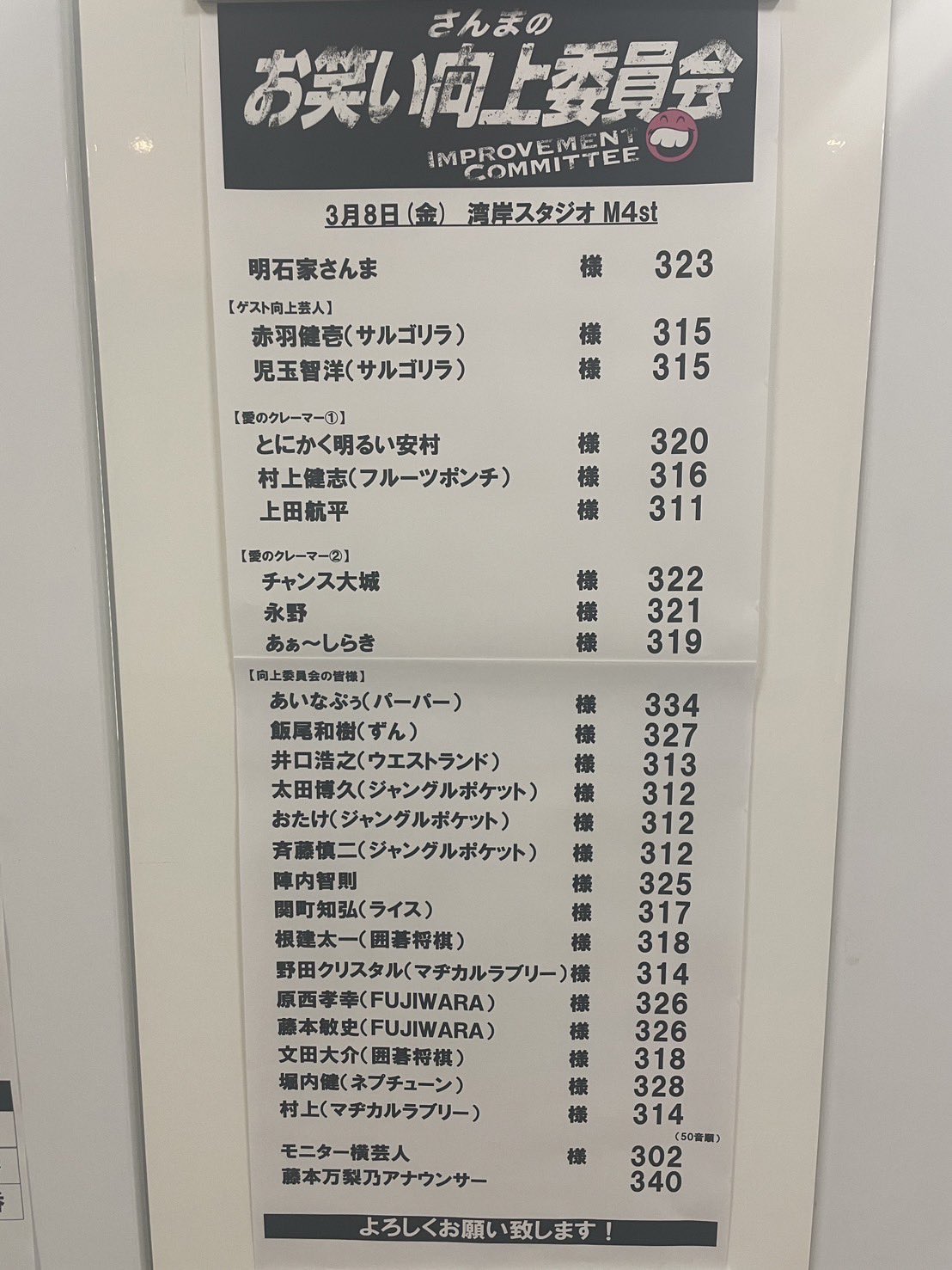 「さんまのお笑い向上委員会」Xから