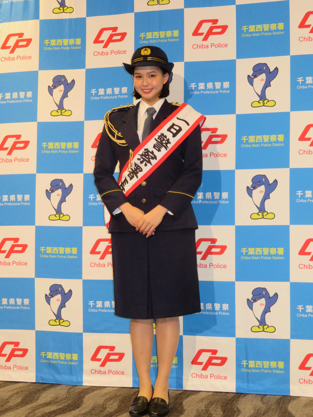 千葉西警察署の一日署長に就任した白河れい（撮影・村上幸将）