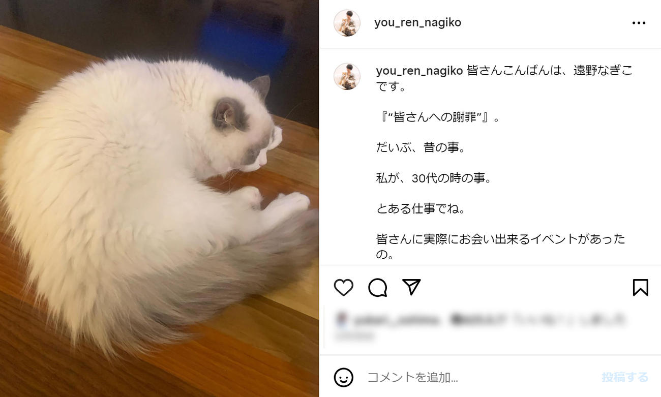 遠野なぎこのインスタグラムから