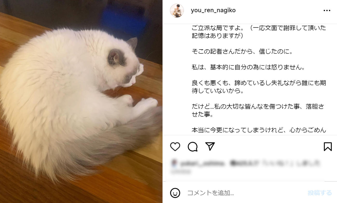 遠野なぎこのインスタグラムから