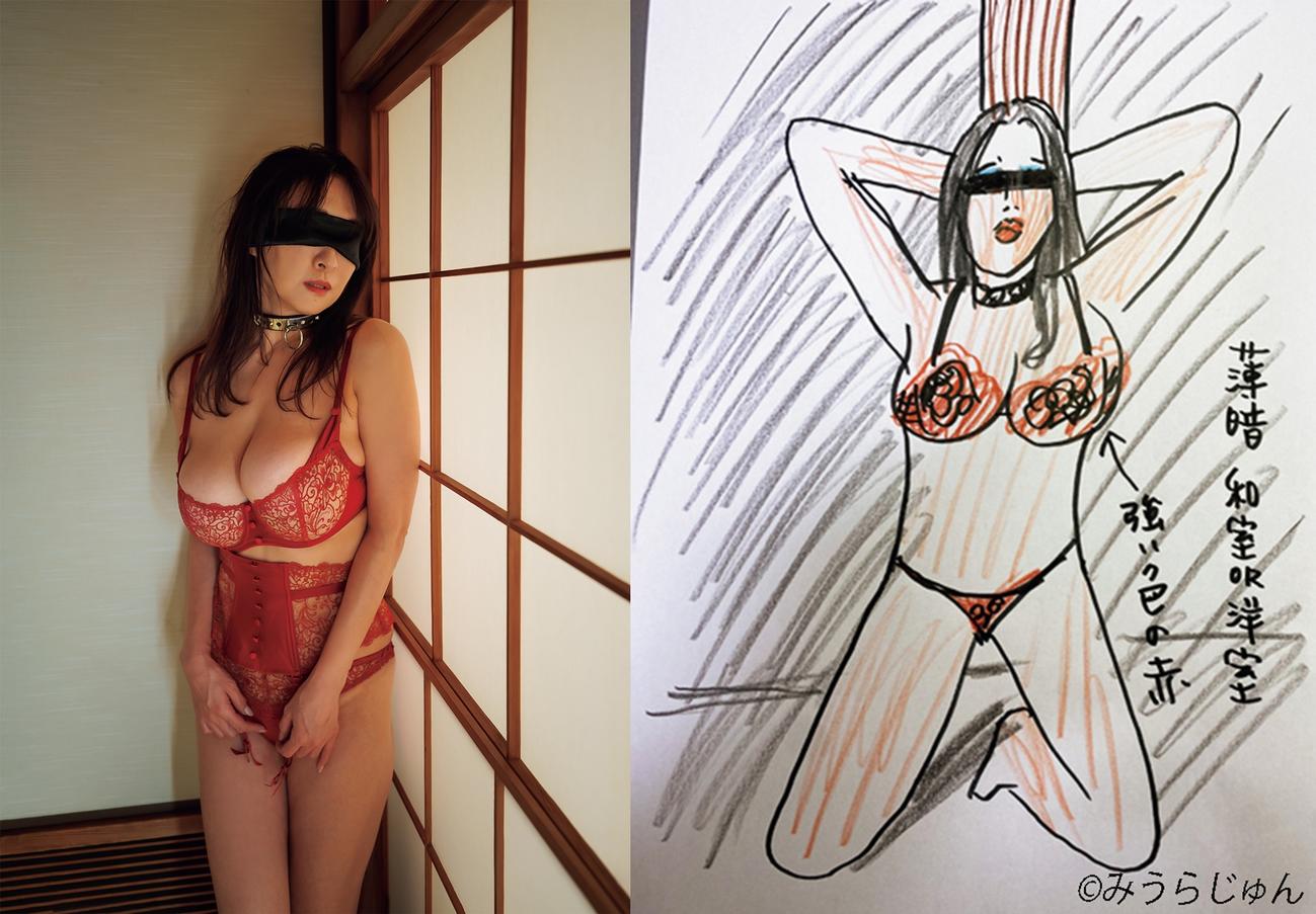 みうらじゅんのエスキース（右）を元に撮影された実際のカット