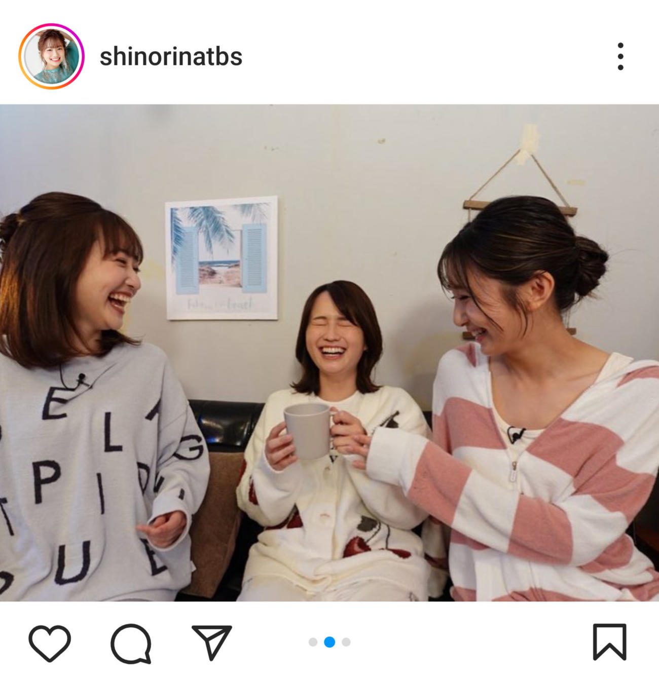 近藤夏子アナ（右）、南後杏子アナ（左）との3ショットをアップしたTBS篠原梨菜アナ（インスタグラムから）