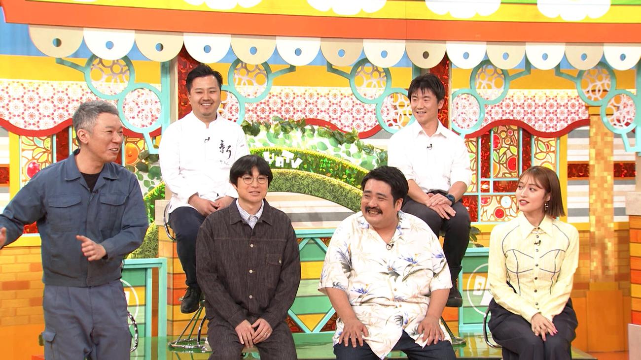 27日放送に出演した（前列左から）モンスターエンジン西森、空気階段（水川かたまり、鈴木もぐら）、王林（C）MBS