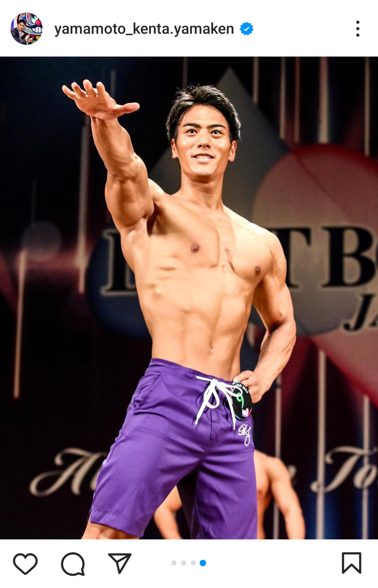 「ベストボディジャパン2024関東大会モデルジャパン部門」で優勝したフジテレビ山本賢太アナウンサー（インスタグラムから）
