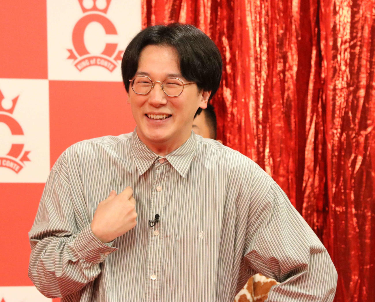 TBS「キングオブコント2024」エントリー表明会見でダウ90000吉原怜那から元彼に似ているとしてライバルに挙げられたザ・マミィ林田洋平（撮影・塚本光）