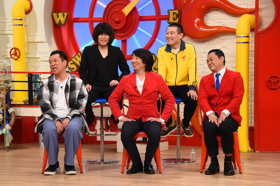 マルコポロリにゲスト出演した（前列左から）兼光タカシ、モダンタイムス、後列がランジャタイ