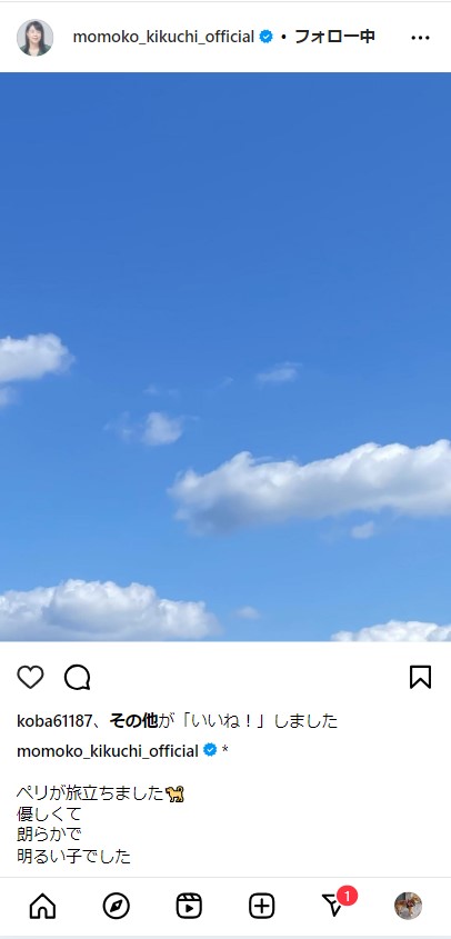 菊池桃子の公式インスタグラムから