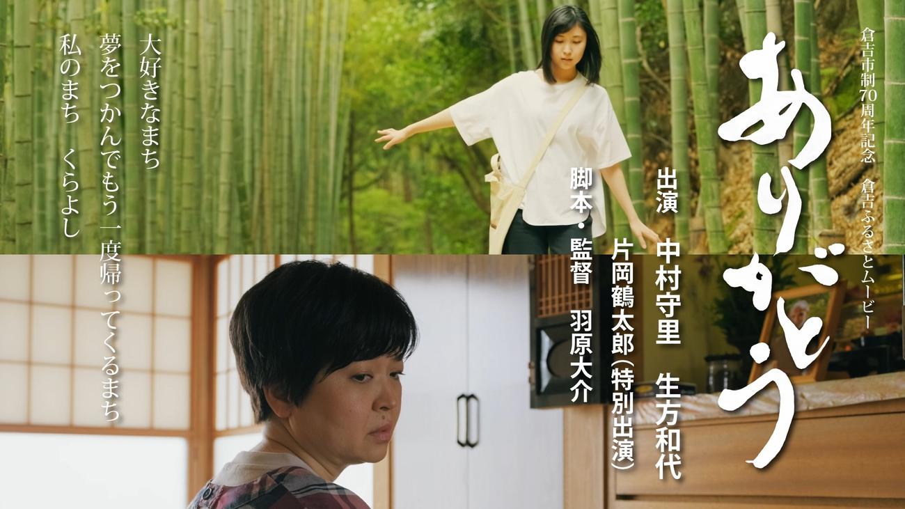 鳥取・倉吉市ふるさとWEBムービー「ありがとう」で主演する中村守里（上）と母親役の生方和代