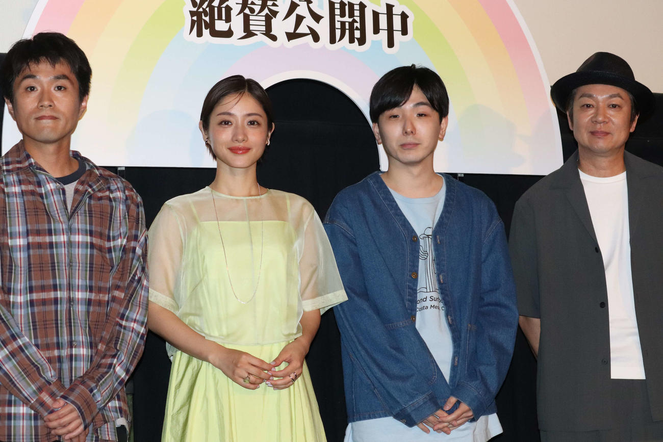 映画「ミッシング」ティーチイン付き上映会に登壇した左から、細川岳、石原さとみ、森優作、吉田恵輔監督（撮影・加藤理沙）