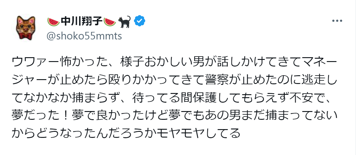 中川翔子のX（旧ツイッター）から