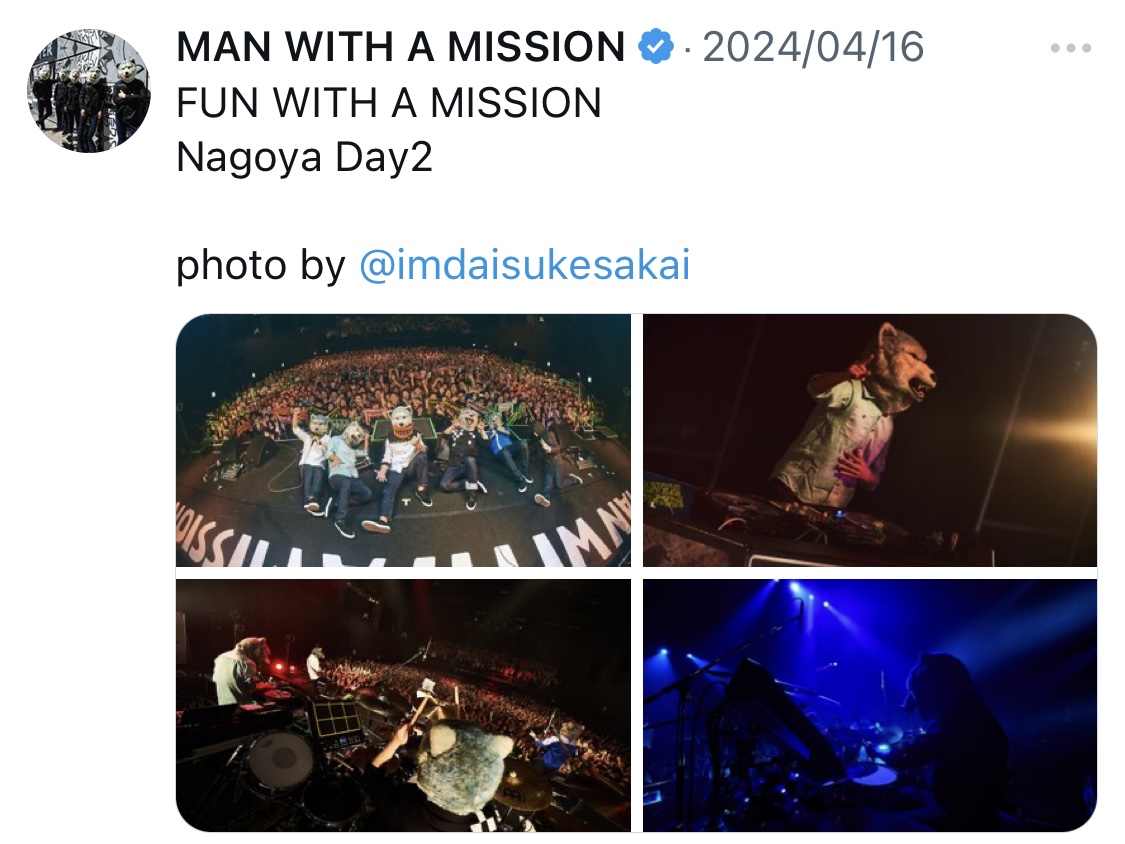 名古屋公演の様子（MAN WITH A MISSIONの公式Xから）