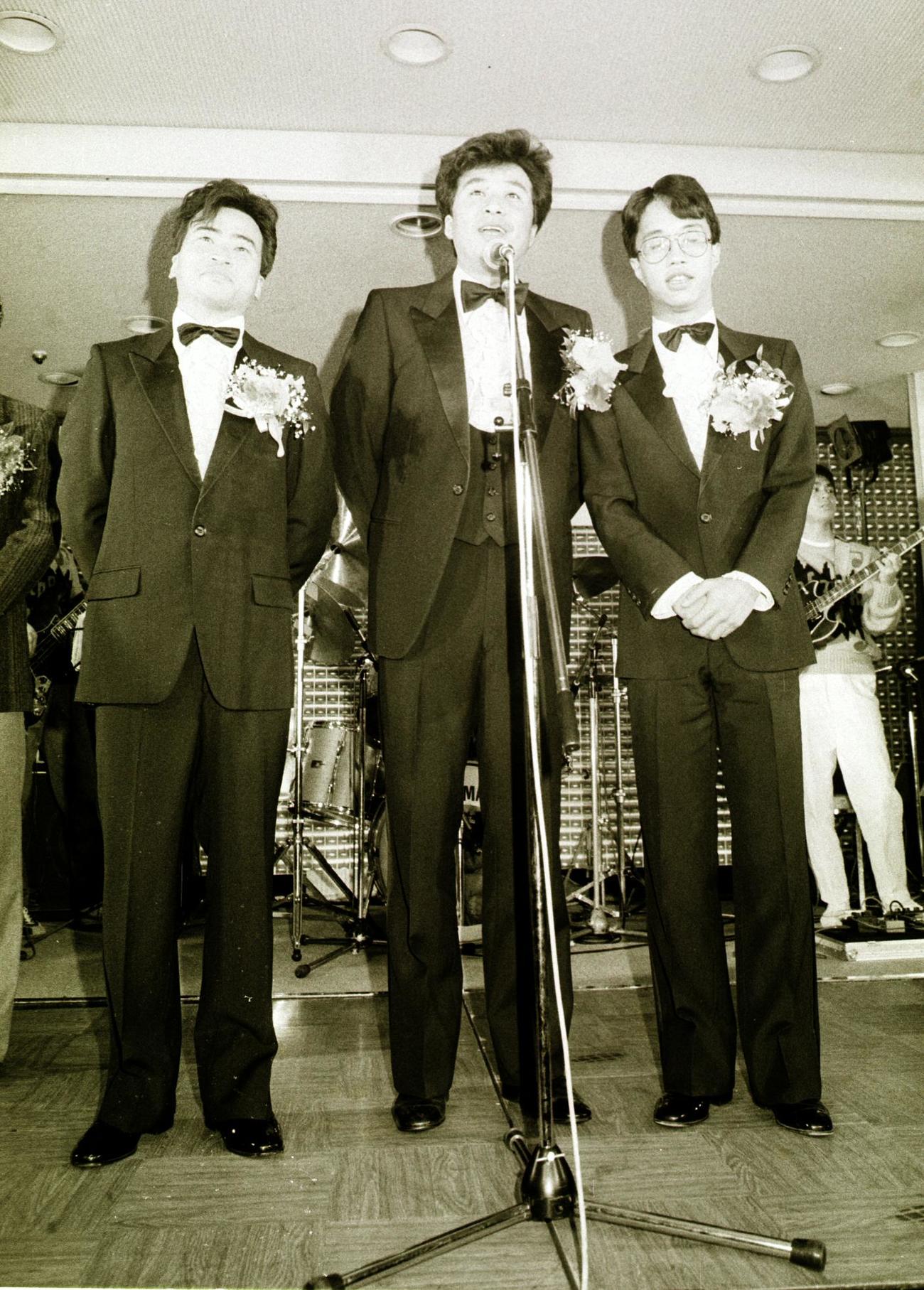 コント赤信号の左からラサール石井、渡辺正行、小宮孝泰（1983年撮影）