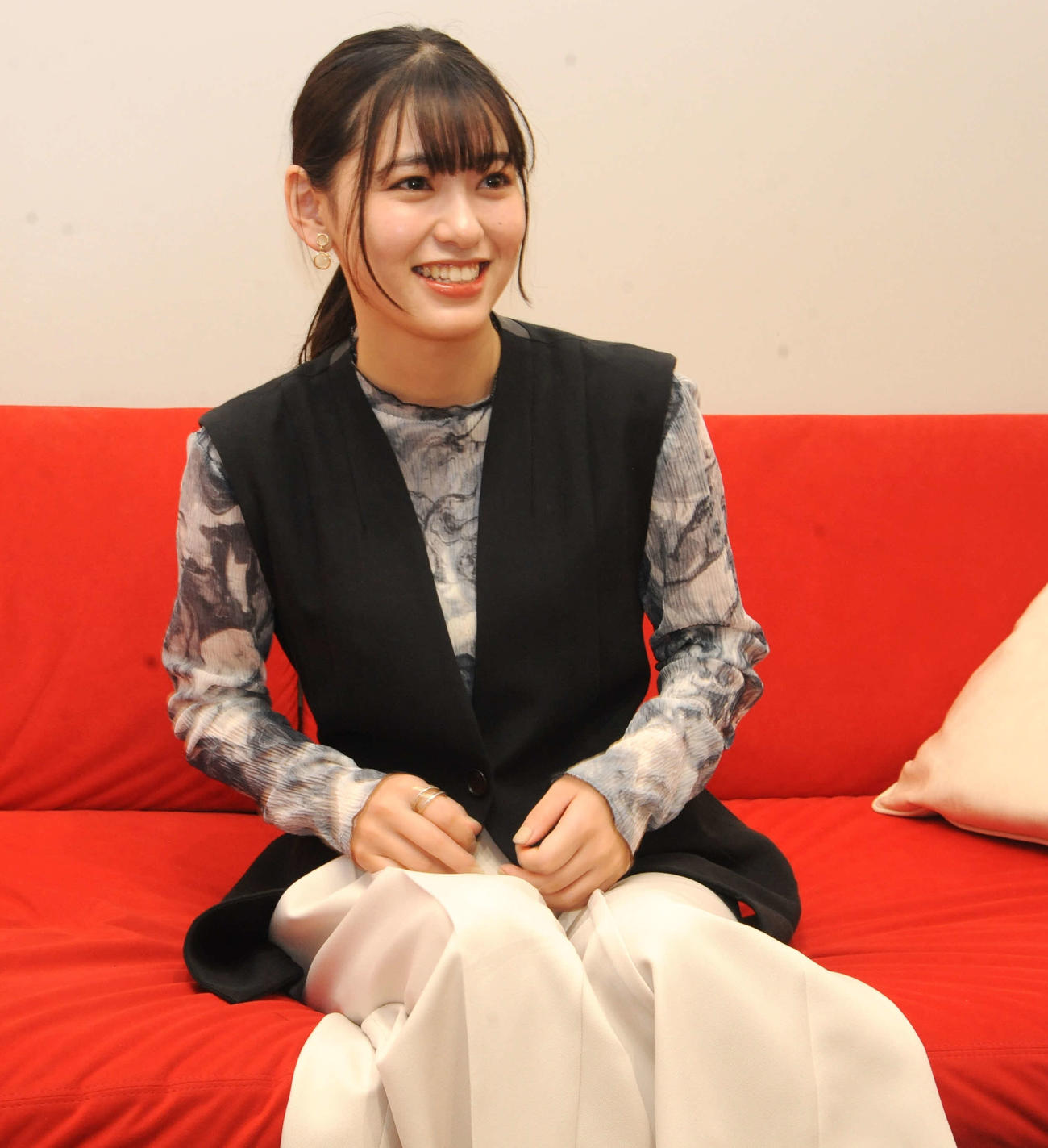 取材に応じた池田朱那（撮影・松尾幸之介）