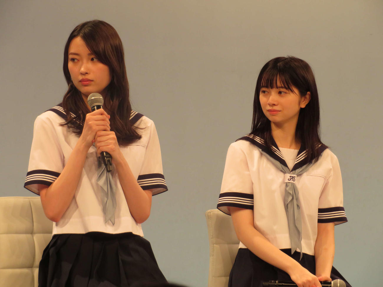 「あの子の子ども」制作発表に出席した左から茅島みずき、桜田ひより