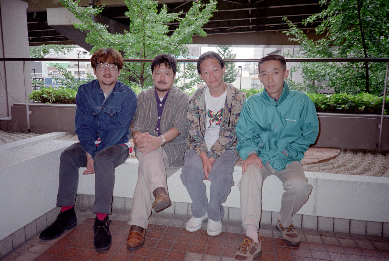 4人組ブルースバンド憂歌団。左から内田勘太郎、花岡献治さん、木村充揮、島田和夫さん（1993年撮影）