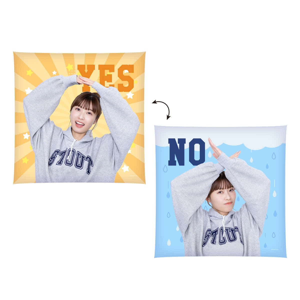 ABEMA西澤由夏アナウンサーとヴィレッジヴァンガードのコラボレーショングッズのYES NOクッション