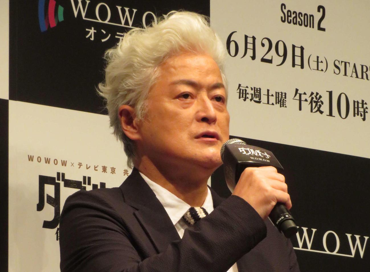 「WOWOW×テレビ東京　共同製作連続ドラマ　ダブルチート　偽りの警官　Season2」完成披露試写会に登壇した陣内孝則（撮影・村上幸将）
